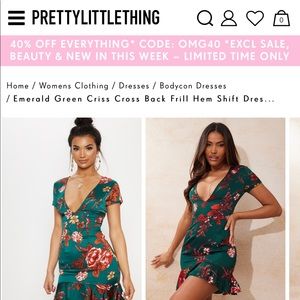 Green Pretty little thing Criss Cross Frill Hem Shift Dress US 8